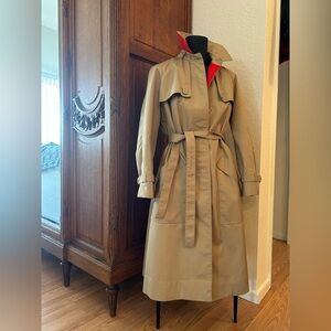 Vintage Classic Tan Trench Coat with Red Lining